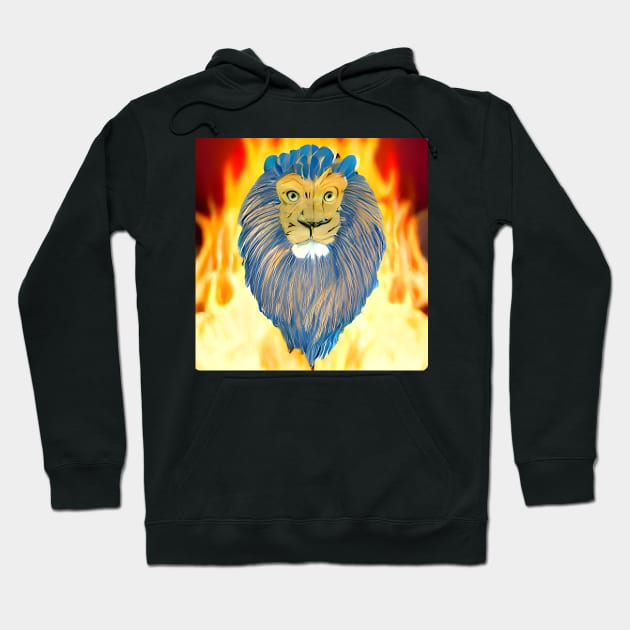 BLUE-HAIRED FIRE LION Hoodie by ALLTHINGSMINv